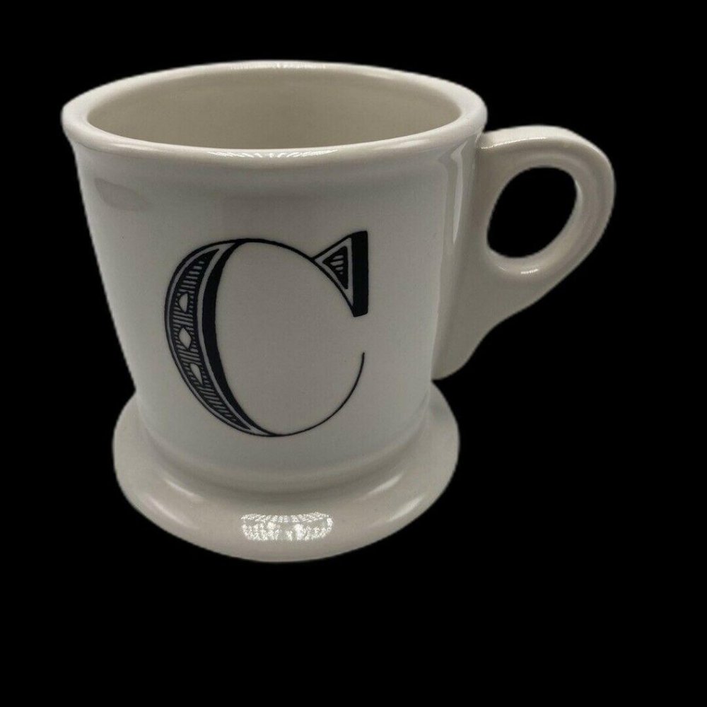 Anthropologie C Monogram Mug White Black Coffee Tea Ceramic Letter C